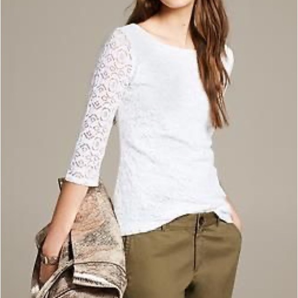 Banana Republic Tops - Banana Republic long sleeve lace driver white tee size 2